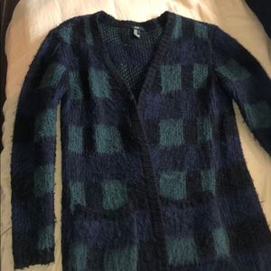 Blue green wool cardigan